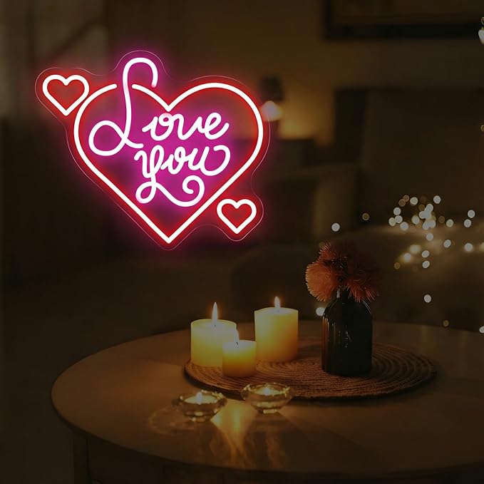 Love You Neon Sign for Wall Decor, Soft Handwritten LED Neon Light for Bedroom & Romantic Night, Heartfelt Neon Wall Art for Anniversary & Valentine’s Day Decorations 15"x12.8"