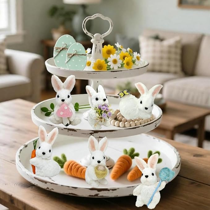 naturevibe Sisal Easter Bunny Decor,Set of 6 White Baby Bunnies for Easter Decorations or Seasonal Parties,Cute Rabbit Figurines as Decorative Farm Animals for Spring Decor
