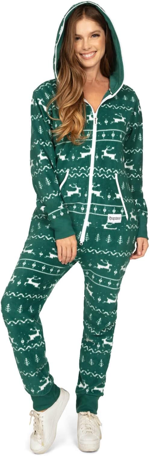 Tipsy Elves Christmas Onesies for Adults - Comfy Unisex Matching Holiday Jumpsuits with Convenient Pockets