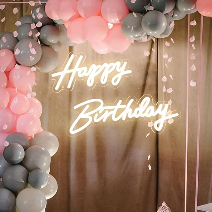 Happy Birthday Neon Sign - 3 Color Modes Happy Birthday Sign 17" - USB Happy Birthday Light Up Sign with Dimmable Switch - Happy Birthday LED Sign for Backdrop, Party, Celebration, Decoration