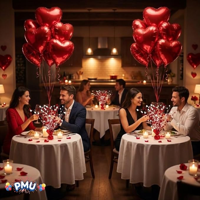 PMU 12 Pcs Red and White Hearts 15 Inch Centerpiece Valentine’s Day Decorations Balloon Weight Centerpiece Valentine's Day Theme