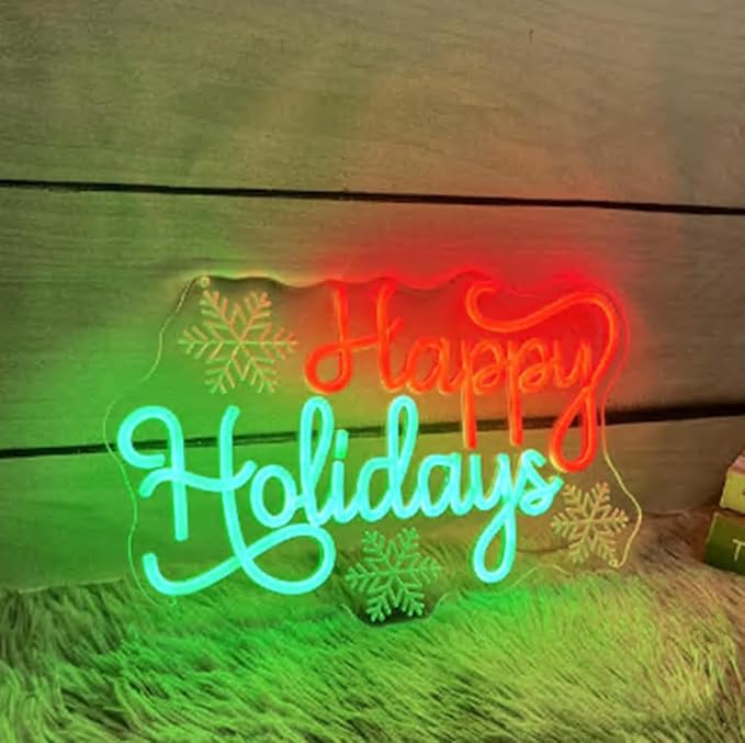 Happy Holidays Snowflakes Neon Sign, Custom Merry Christmas LED Neon Light, New Year Holidays 2026 Party Home Wall Decor, Xmas Gift Size:22 x 13 inches