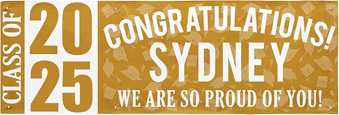 Let's Make Memories Personalized Graduation Banner Class of 2025 - Graduation Party Decorations - Congratulations Banner - Indoor/Outdoor Vinyl - Best in Class - Gold - 8 ft.