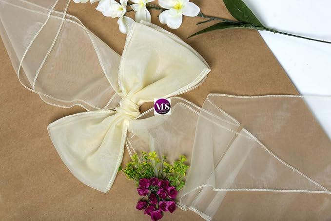 VDS Pack of 300 | Ivory | Organza Chair Sashes Crystal Sheer Tulle Dining Chair Bows Tie Ribbon for Wedding Birthday Graduation Engagement Ceremony Event Party Banquet Venue Hotel Decoration
