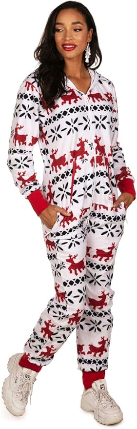 Tipsy Elves Christmas Onesies for Adults - Comfy Unisex Matching Holiday Jumpsuits with Convenient Pockets