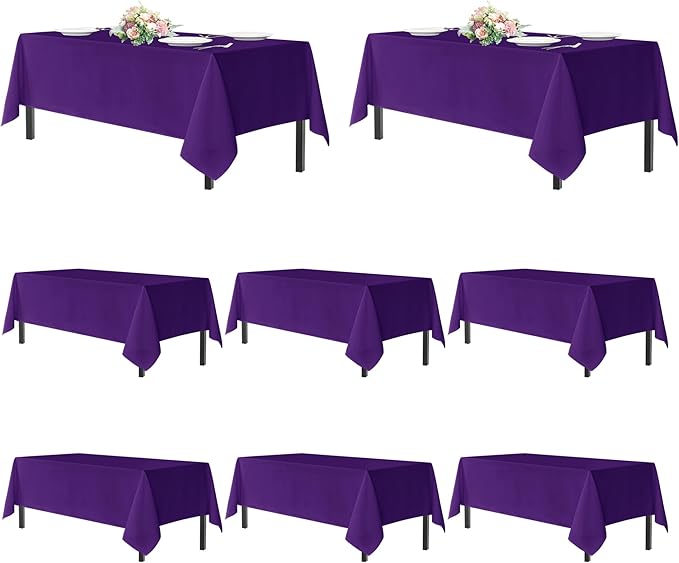 sancua Purple Tablecloths for 8 Foot Rectangle Tables, 8 Pack - Washable Polyester Fabric Table Cloth for Halloween Party Wedding Birthday Banquet Reception, 60x120 Inch