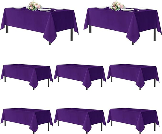 sancua Purple Tablecloths for 6 Foot Rectangle Tables, 8 Pack - Washable Polyester Fabric Table Cloth for Halloween Party, Wedding Birthday, Banquet Reception, 54x108 Inch
