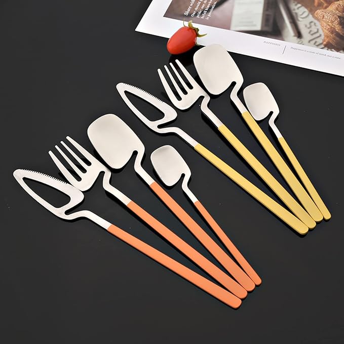 JASHII Flatware Set 32-piece Silverware Set Matte Finished Cutlery Set Service for 8 Include Knife/Fork/Spoon/Coffee spoon Dishwasher Safe (Orange Silver)