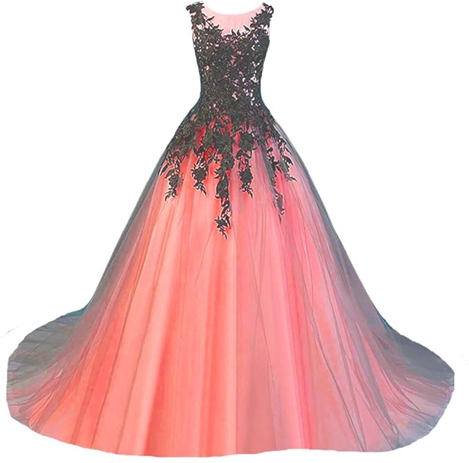 Kivary Gothic Gray Tulle Long Black Lace Sheer Bateau Prom Wedding Dresses