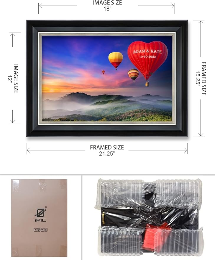 IPIC - Romance on High Personalized Framed Wall Art with Names and Date on, Giclee Prints with Solid Wood Frame, Customized Gift and Memorial Gifts for Wedding Anniversary.