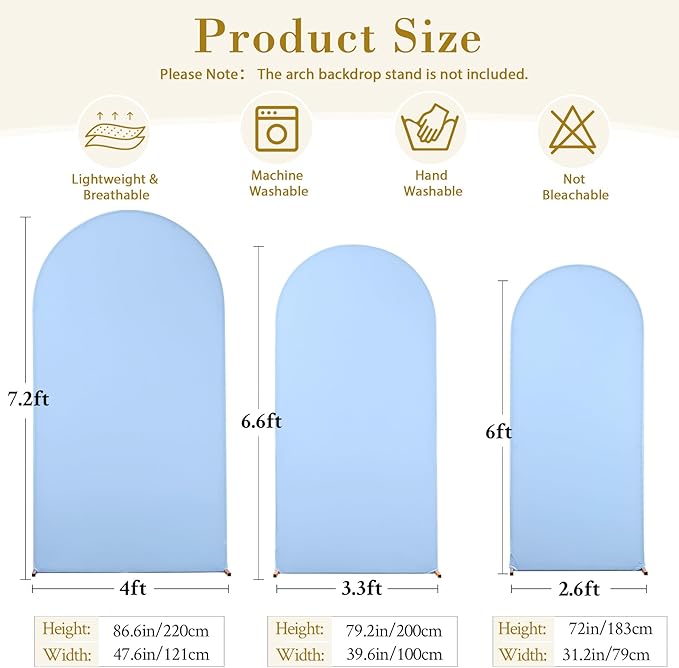 White and Blue Arch Cover 3 Set-7.2FT, 6.6FT, 6FT Arch Backdrop Cover Spandex Fitted 2-Color Fabric Stand Covers for Baby Shower Boy Birthday Party Graduation Banquet Photo Background Decorations
