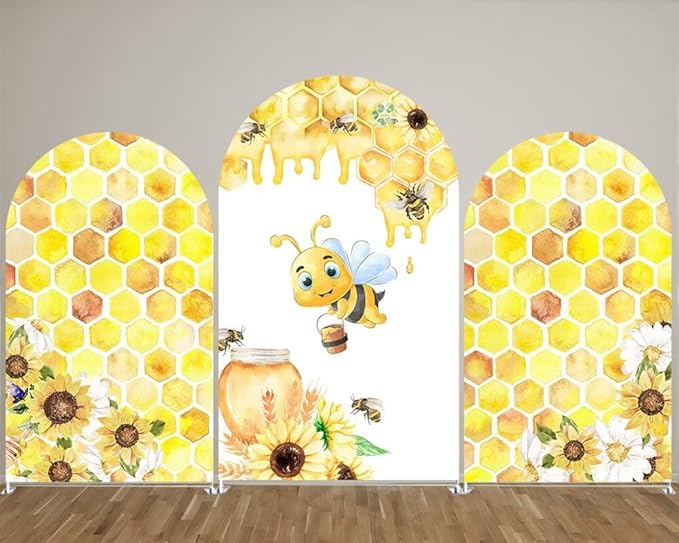 Happy Bee Days Celebration Watercolor Arch Backdrop Stand Covers Sweet Bees Yellow Party Decorations 3x5ft Arches Backdrop Fabric Cover Supplies Kids Baby Shower Decors