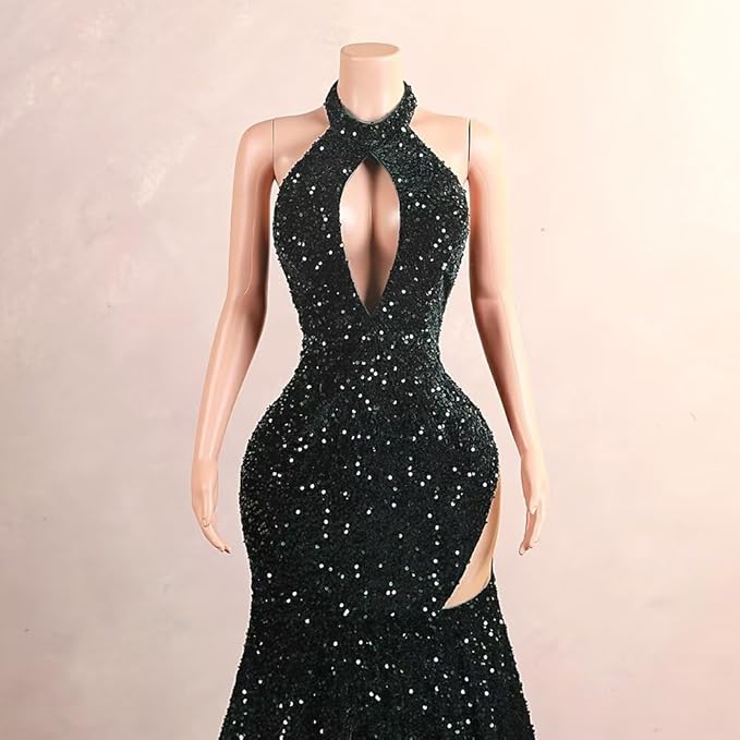 Sexy High Neck Mermaid Evening Long Dress Sequins Sleeveless Celebrity Pageant Dress Cocktail Party Gowns