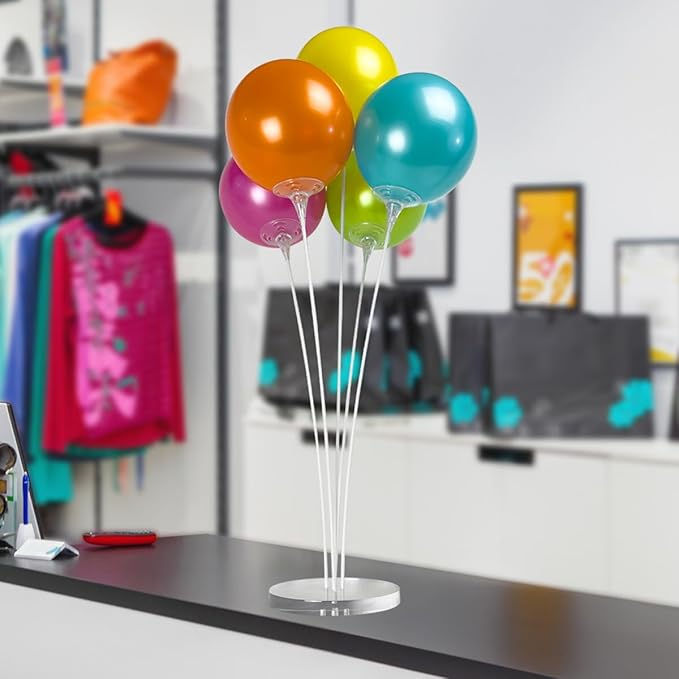 Reusable Balloon Tabletop Kit - Helium-Free Vinyl Bouquets - Lasting Inflation - Includes 5 Balloons, Stems & Acrylic Base, for Business, Schools & Events (Fiesta)