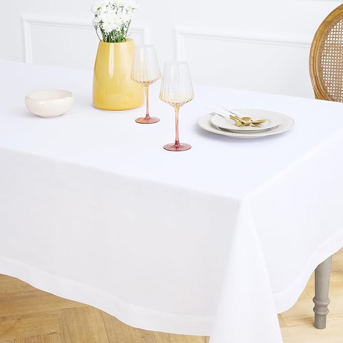 Solino Home White Linen Tablecloth 54 x 72 Inch - 100% Pure Linen Table Cloth for Rectangle Tables - Fete, Machine Washable Tablecloth for Winter, Valentines, Spring, Easter