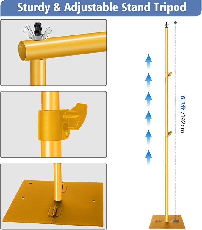 Pipe and Drape Photography Backdrop Stand Kit - Titanium Gold Adjustable Photo Background Stand 10ft x 6.5ft with Metal Base for Parties Weddings Birthday Party Events Photo Booth