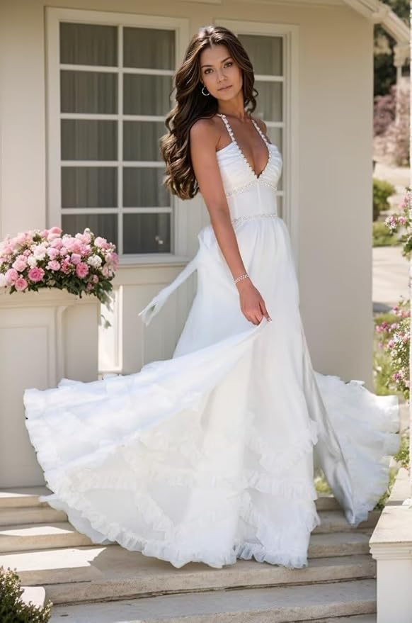 Floral Printed Chiffon Prom Dress for Carmen 2025 Long V Neck Floor Length Photoshoot Dress with Side Slit Ruched