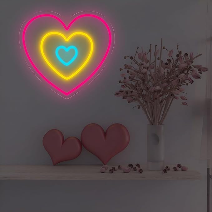 Heart Neon Sign for Wall Decor, Aesthetic Triple-Layer Heart LED Neon Light with Soft Colorful Glow for Bedroom & Romantic Night, Modern Neon Wall Art for Valentine’s Day Decorations 13.8"x12.6"