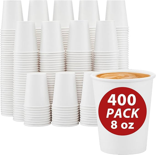 400 Count Paper Cups 8 oz, Disposable Coffee Cups Bulk, Thickened Durable Drinking Cups for Hot or Cold Beverage, Home, Office, Party, Business, Events