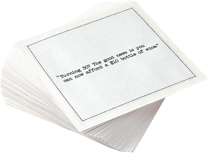 Five Star Funny 30th Birthday Quotes | White Cotton Cocktail Napkins | 50 Luxury Disposable Beverage Napkins with Witty Bar Quotes | Drink Napkins for Parties, Bars, Weddings & Game Nights