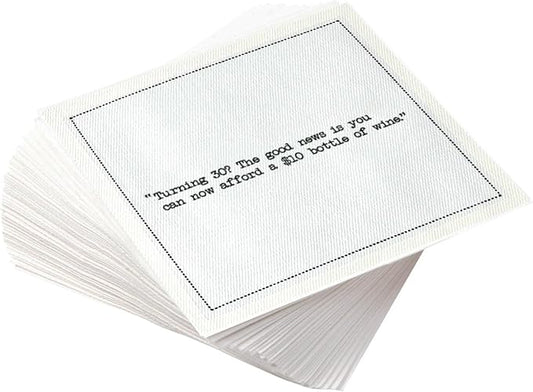 Five Star Funny 30th Birthday Quotes | White Cotton Cocktail Napkins | 50 Luxury Disposable Beverage Napkins with Witty Bar Quotes | Drink Napkins for Parties, Bars, Weddings & Game Nights