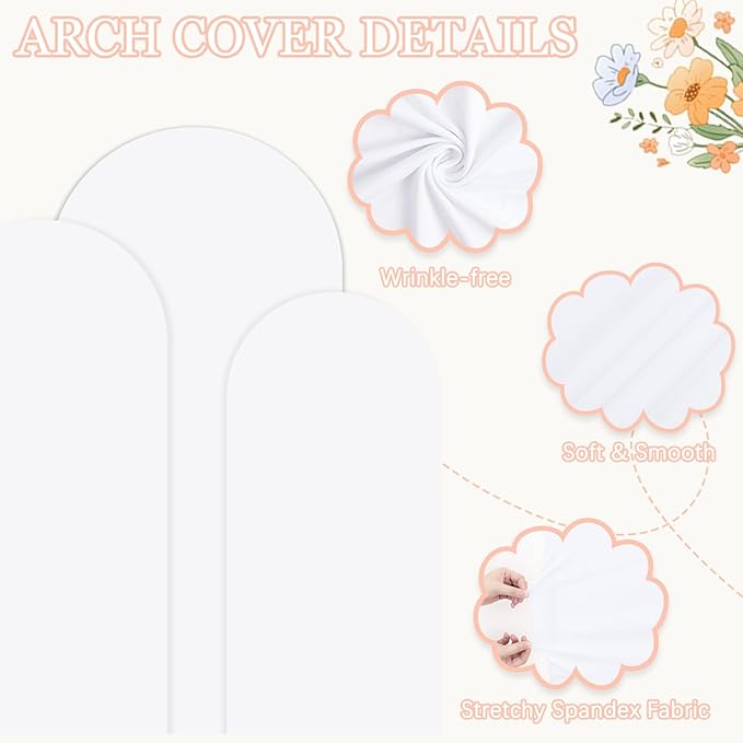 Set of 3 Wedding Arch Backdrop Stand and White Arch Cover 7.2FT & 6.6FT & 6FT Heavy Duty Balloon Metal Party Arch Stand with Base Arched Backdrop Stands Cover for Birthday Bridal Baby Shower