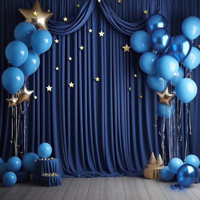 20 ft x 10 ft Wrinkle Free Navy Blue Backdrop Curtain for Parties,Polyester Photo Backdrop Drapes, Thick Background 4 Panels 5ft x 10ft for Baby Shower Wedding Birthday Party Backdrop Stand