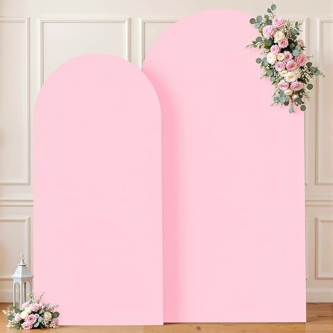 Pink Photo Arch Backdrop Cover Set of 2 for Baby Shower Party 7.2ft and 6ft Arch Covers Stretchy Backdrop Spandex Arch Stand Covers for Girls Birthday Wedding Bridal Shower Background Decorations