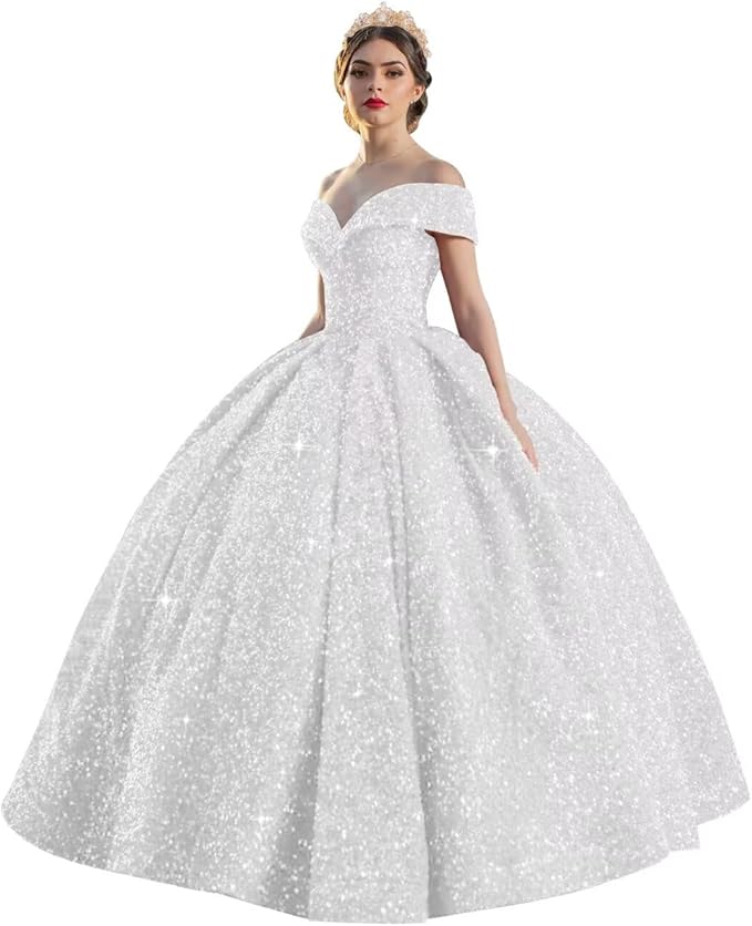 TRHTX Sparkly Sequin Quinceanera Dresses 2024 Off Shoulder Ball Gown Long A-line Sweet 16 Dresses
