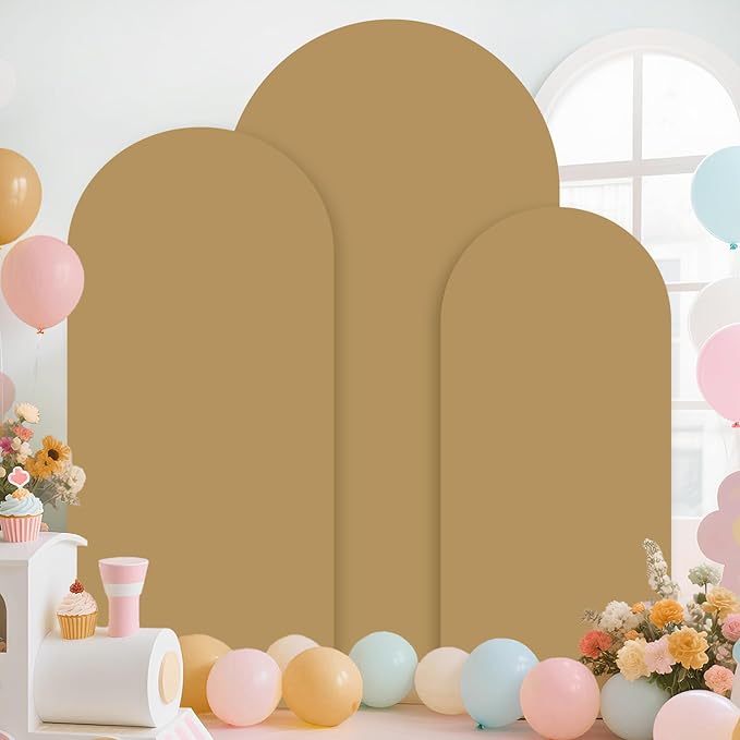 Arch Backdrop Stand with Cover Set of 3 Tan Wedding Arch Covers Metal Arch Stand and Cover Set 4&5&6ft Gold Wedding Arch Stand Balloon Arched Frame for Banquet Event Party Ceremony Reception