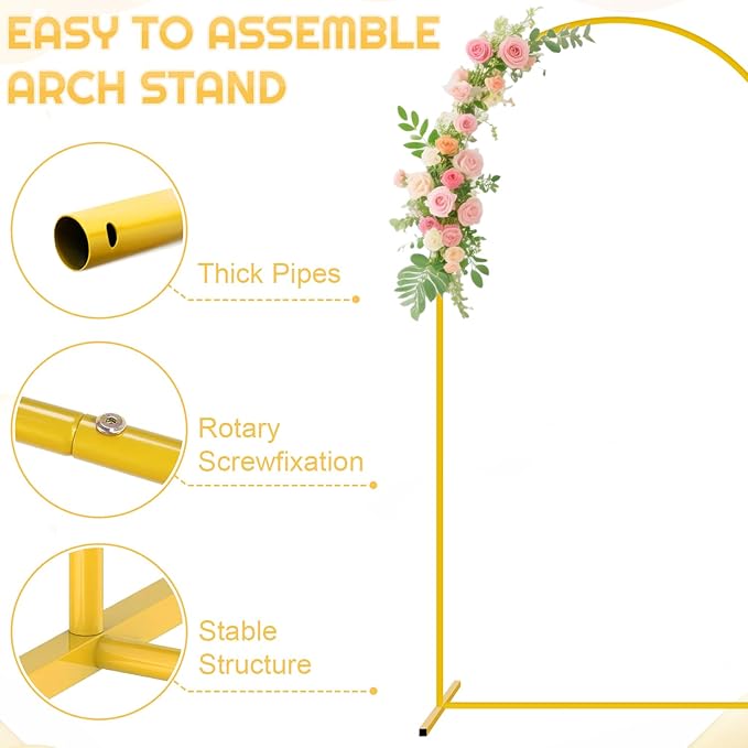 FUHSY 7.2FT Backdrop Arch Stand with Cover Set Metal Arch Backdrop Stand Stable Balloon Arched Frame and Black Arch Stand Cover Backdrop Cover for Arch Stands for Birthday Bridal Shower Ceremony Decor