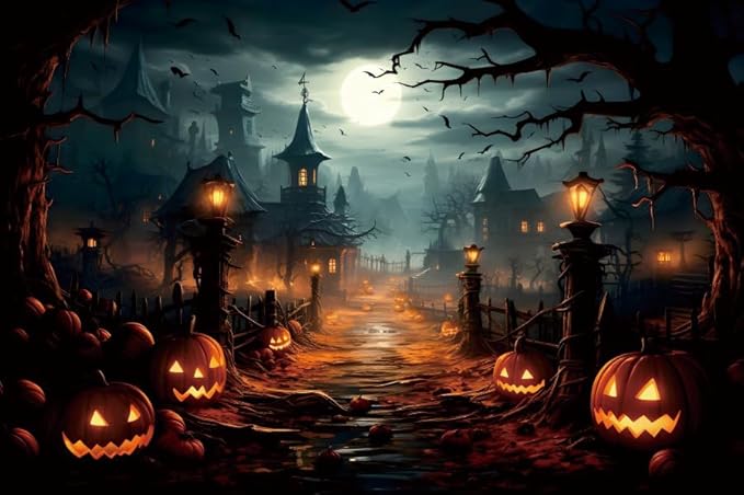 Halloween Backdrop Night Castle Tree Branch Pumpkin Backdrop for Trick or Treat Party Decorations Photography Background Studio Props 12x8ft（360x240cm）