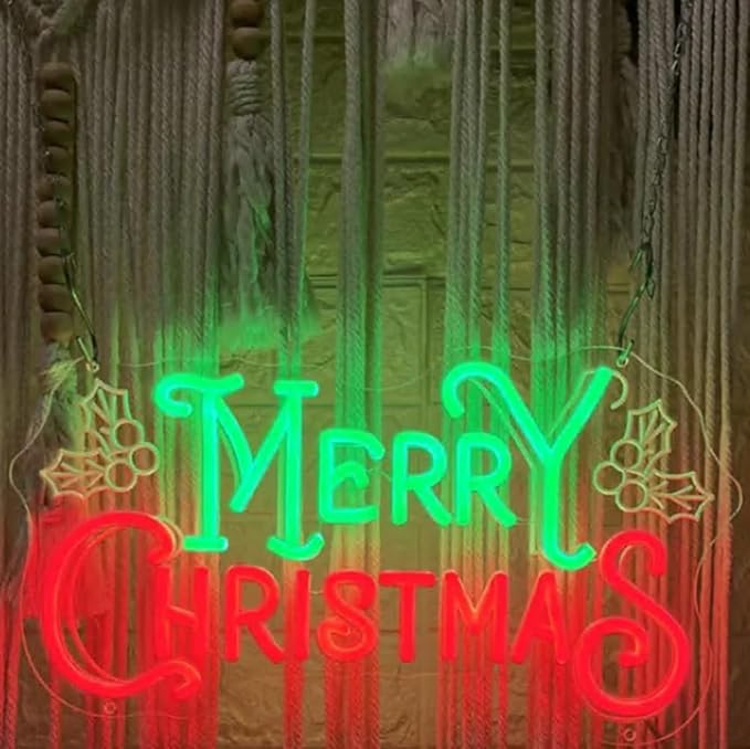 Merry Christmas Neon Sign, Christmas LED Neon Light, Holiday Home Wall Art Décor Size:21.5 inches