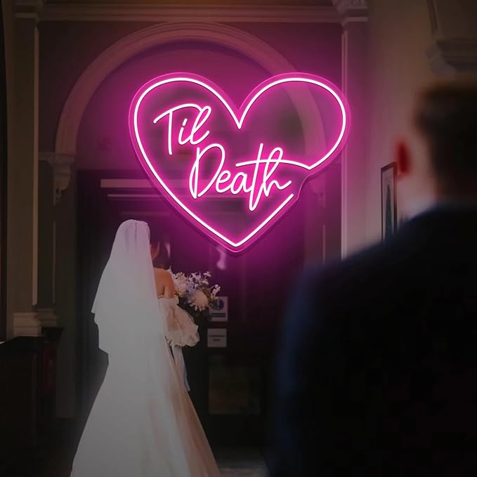 Custom Til Death Heart Neon Sign Wedding LED Neon Light Neon Sign Customizable for Wall Decor Wedding Valentine's Day Backdrop Birthday Party Décor