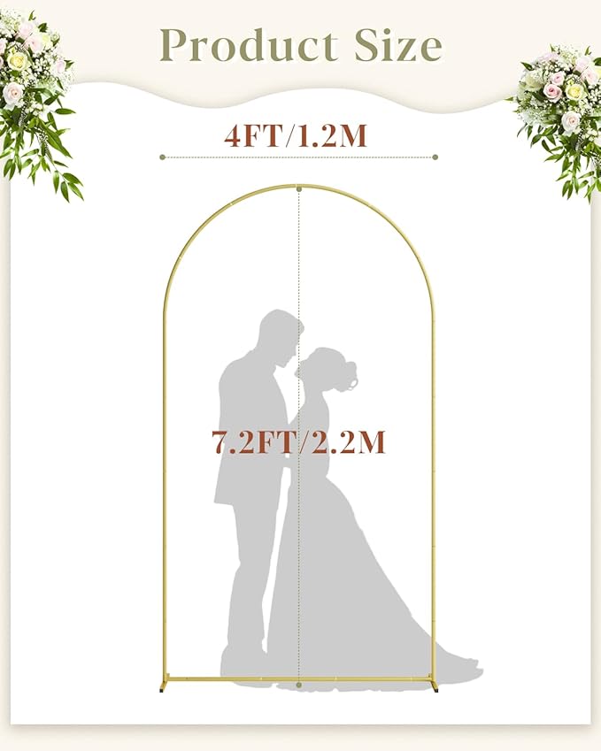 Wedding Arch, Metal Arch Backdrop Stand, Balloon Arch Stand Wedding Frame for Ceremony Decoration (Gold, 7.2FT Arch Backdrop)