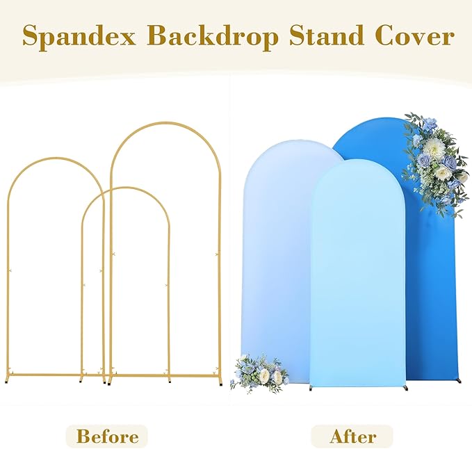 Blue Arch Backdrop Cover 3 Set-7.2FT, 6.6FT, 6FT Spandex Wedding Balloon Arch Stand Covers for Baby Shower Boys Birthday Party Wedding Ceremony Banquet Photo Arch Stand Background Decorations