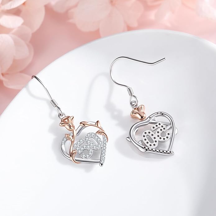 15th/ 16th/ 18th/ 50th/ 60th/ 80th Birthday Gifts for Women Daughter 925 Sterling Silver Love Heart Rose Flower Drop & Dangle Earrings Birthday Mothers Day Christmas Anniversary Graduation Jewelry