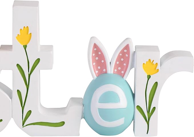 NIKKY HOME Easter Decor for Table, Easter Bunny Sign Table Decor, Cute Rabbit Centerpiece Resin Holiday Decorations for Home Kitchen Spring Decors for Gifts