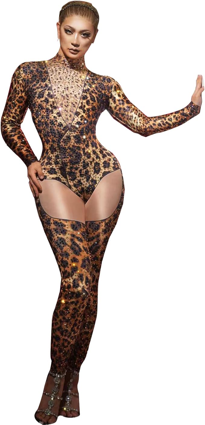 Full Rhinestone Jumpsuit Sexy Birthday Burlesque Women Leotard Drag Queen Team Costume Pole Dance Festival Outfit