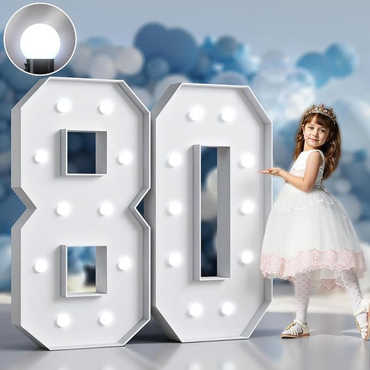 Marquee Numbers 4 Feet Tall Big Light Up Numbers 80th Birthday Decorations Women Men White Anniversary Party Decor Large Cardboard Prop Backdrop Sign 80