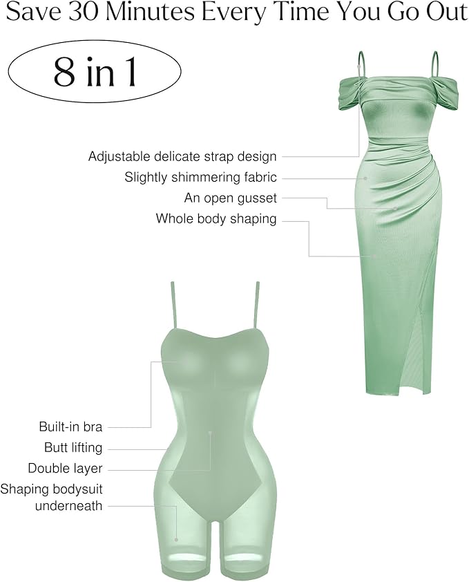 Popilush Womens Shapewear Maxi Dress Multi Way Wear Off The Shoulder Bodycon Long Cocktail Formal Dresses