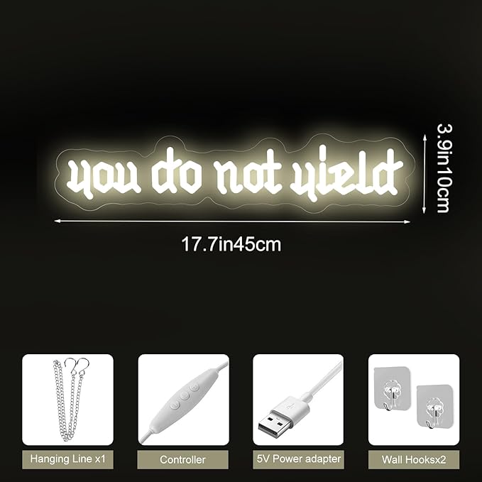 You Do Not Yield Neon Sign, Custom Throne of Glass Gift for Book Lovers, Fantasy LED Art sign, Custom Bookish Neon Light, Fantasy Book Merch, 17.7"X3.9"