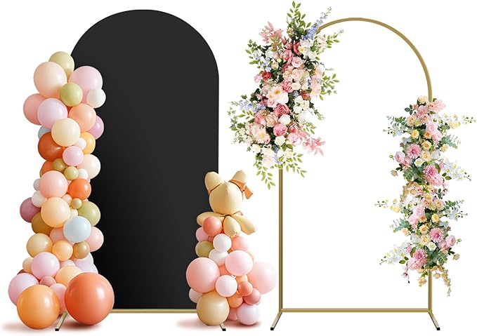 Arch Backdrop Stand and Cover Set, Metal Balloon Arch Backdrop 6.6ft, Gold Arched Stand Frame for Wedding, Parties,Birthday, Backdrop Decorations (Black,6.6ft)