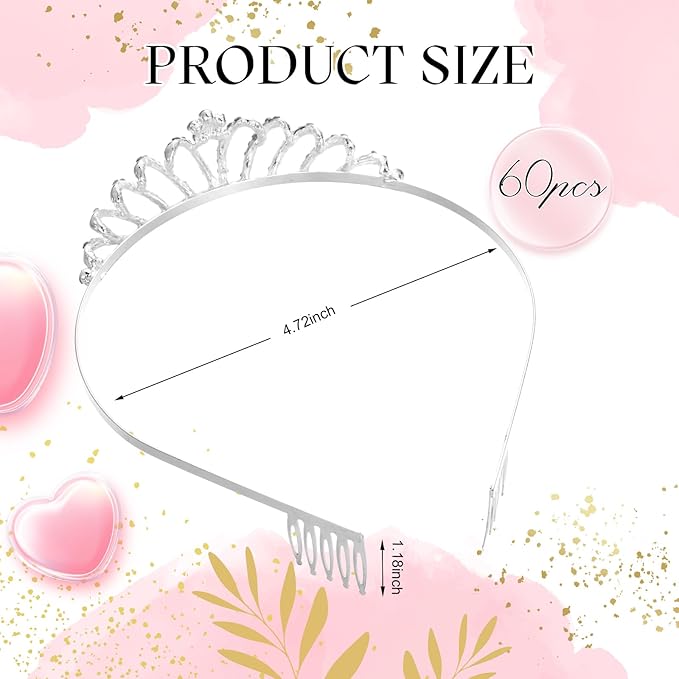 Lyrow 60 Pack Silver Crystal Tiara Crowns Bulk for Women Princess Elegant Tiaras with Combs Rhinestones Crowns Bride Wedding Headbands Birthday Party Headbands