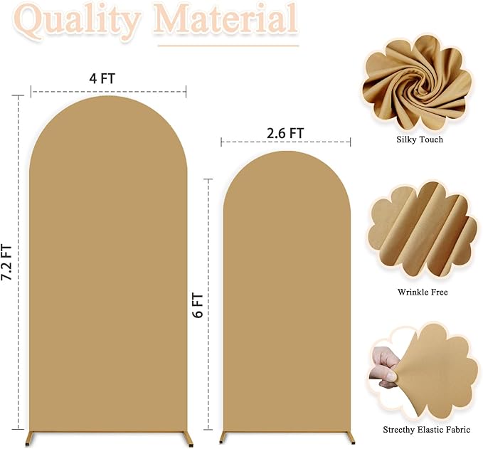 Brown Arch Cover Set of 2 Spandex Fitted Arch Stand Cover 7.2FT 6FT Wedding Arch Backdrop Stands Cover Chiara Arch Frame Cover Backdrop Fabric for Birthday Party Baby Shower Arch Decoration