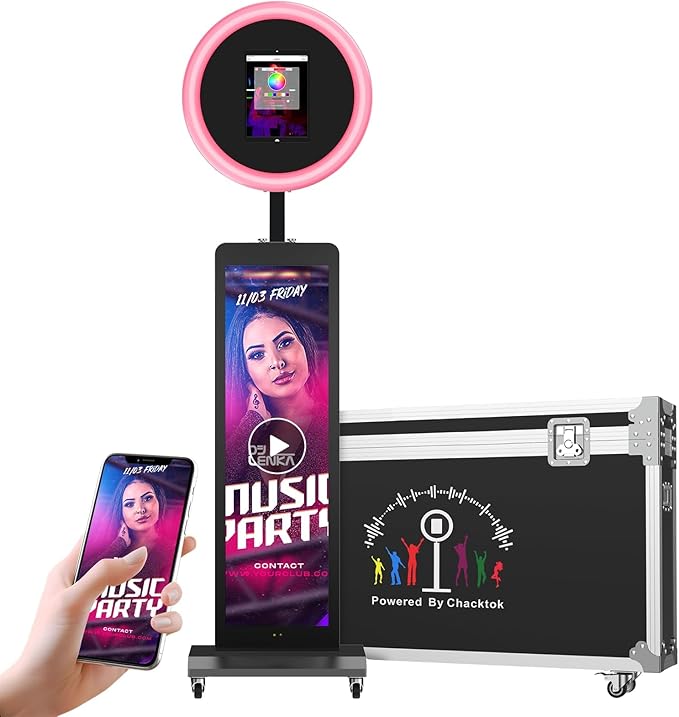 HARZHI Portable Photo Booth Compatible with Ipad, for Ipad Photo Booth Shell Stand Stand Provide Chacktok Photo Booth Software for Party and Wedding, Free Custom Logo, Flight Case