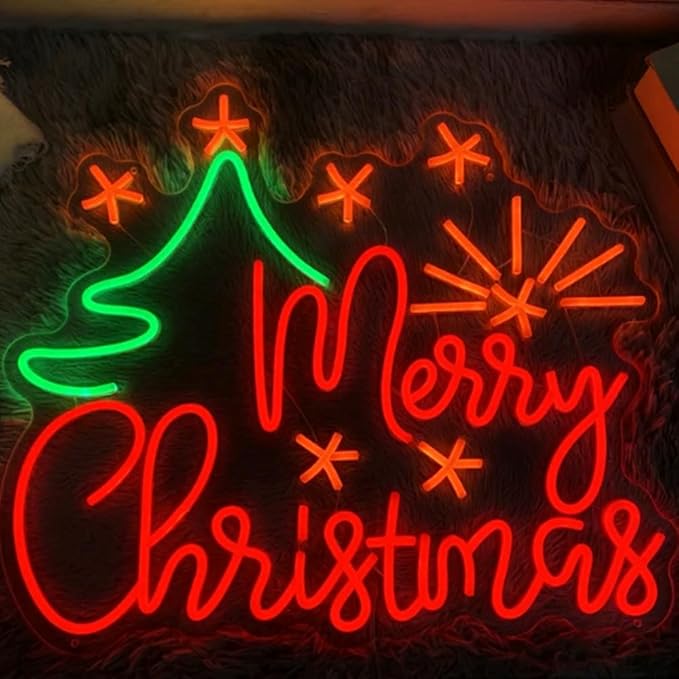 Merry Christmas Santa Claus Tree Neon Sign Custom LED Neon Light Up Sign Night Light Wall Home Christmas Gift Store Decoration Xmas Gifts Size: 18x13inch