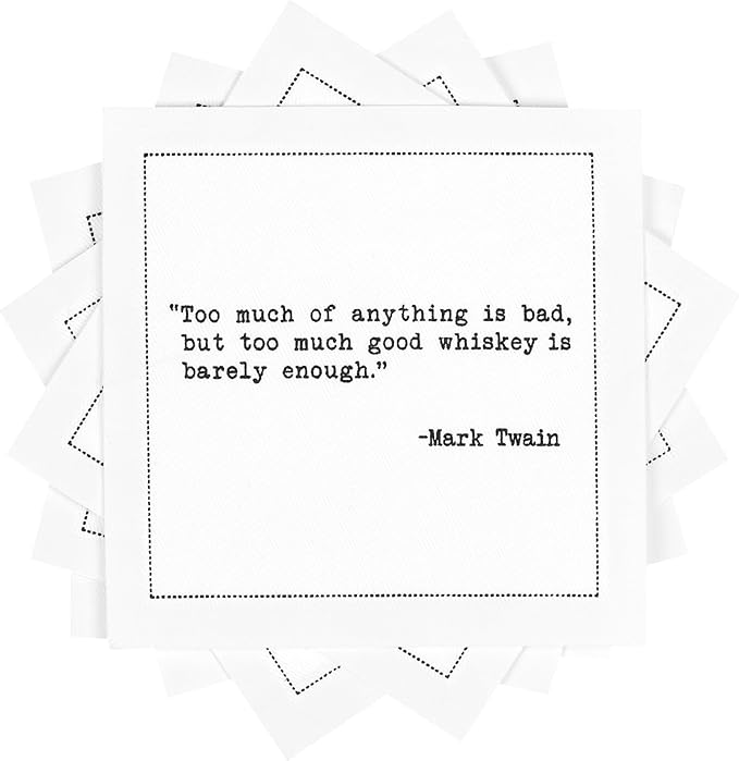 Five Star Funny Whiskey Quotes | White Cotton Cocktail Napkins | 50 Luxury Disposable Beverage Napkins with Witty Bar Quotes | Drink Napkins for Parties, Bars, Weddings & Game Nights