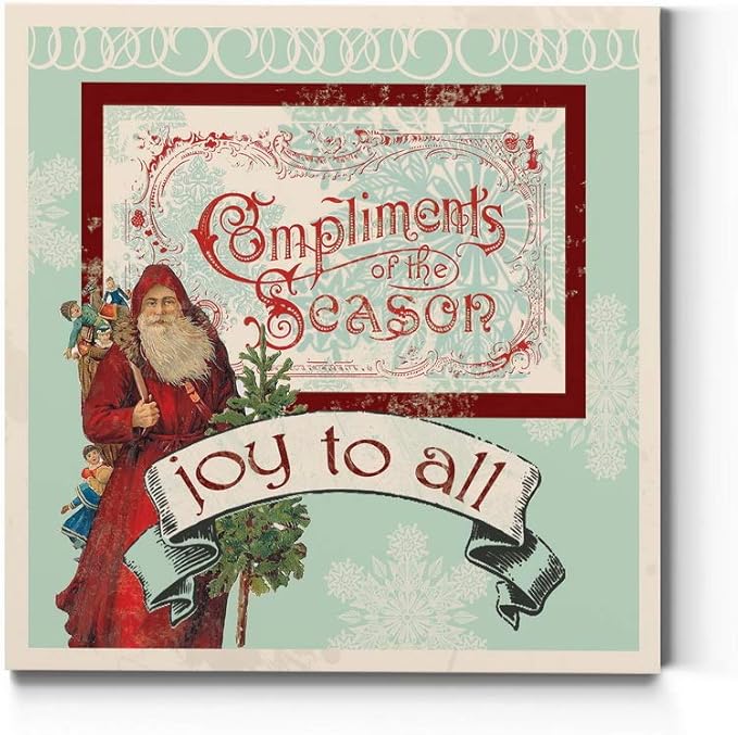 Renditions Gallery Joy to All Santa Wall Art, Christmas & Winter Artwork, Holiday Decor, Old World Santa Claus, Premium Gallery Wrapped Canvas, Ready to Hang, 24 in H x 24 in W, Made in America