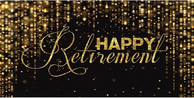 15x8ft Happy Retirement Photography Backdrop Luxury Black and Gold Party Backdrop Background Gold Glitter Celebrate Retirement Party Decorations Wallpaper Studio Props Bokeh Banner Supplies